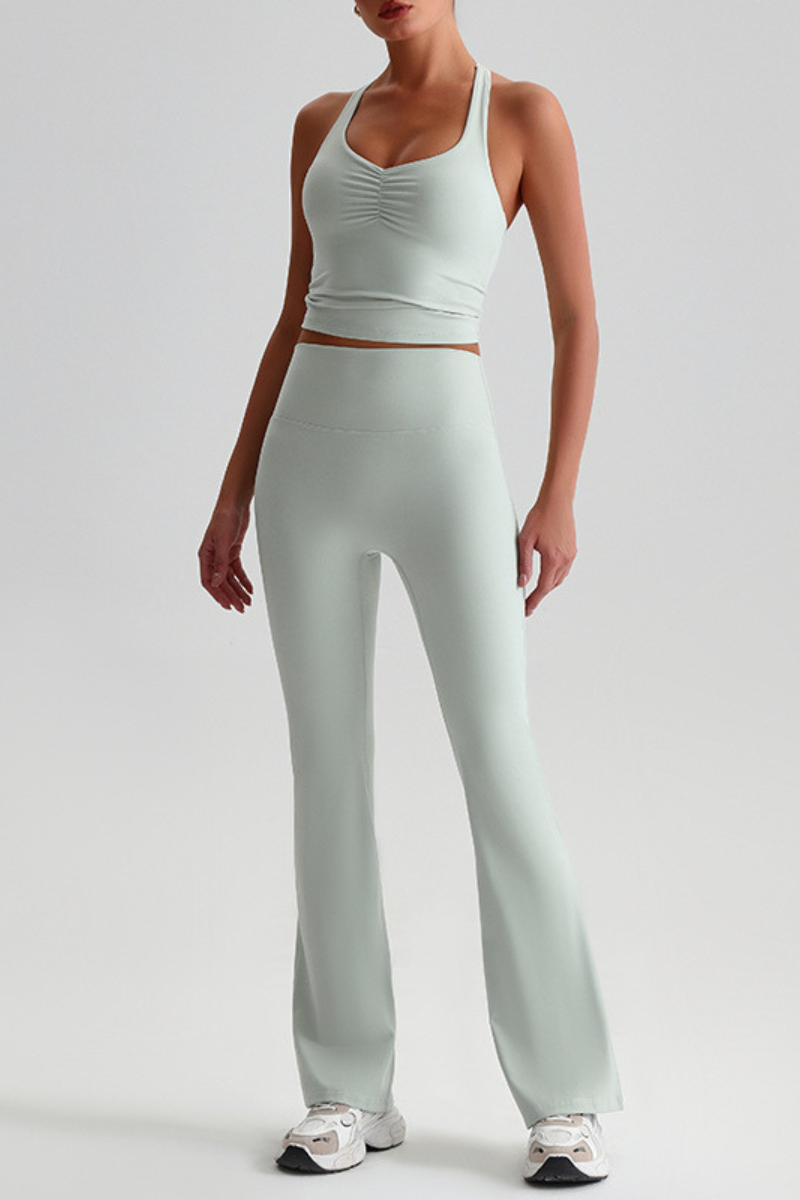 Women's Bare Feel Cropped Tank Top & Flared Yoga Pants Set