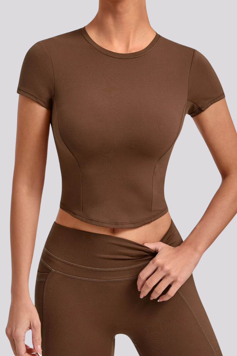 Women's Athletic Round-Neck Slim Fit Cropped T-shirt