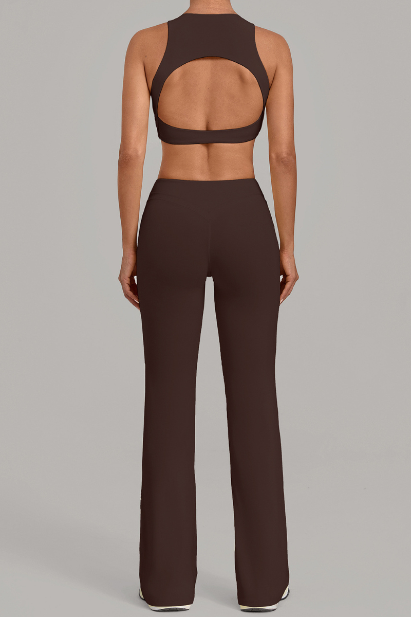 Women Cutout Back Cropped Tank Top & V waist Flare Pants Set