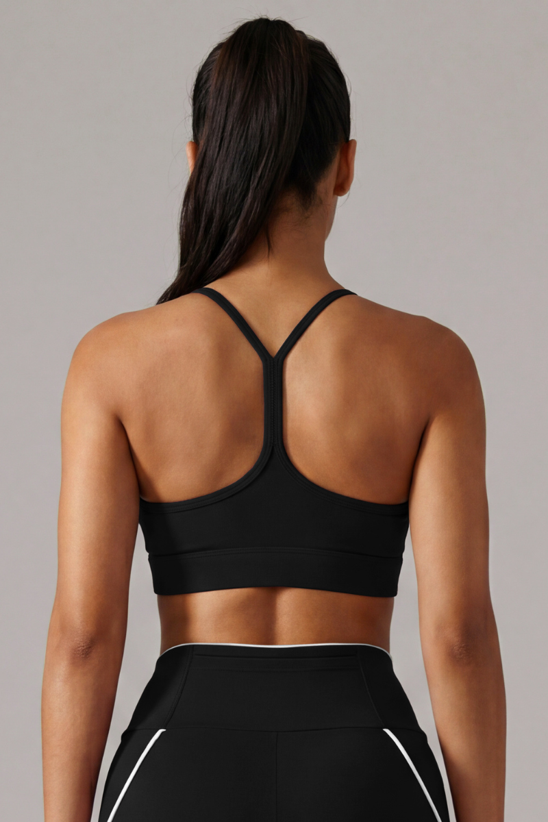 Women's Contrast Trim Y-Back Thin Strap Sports Bra
