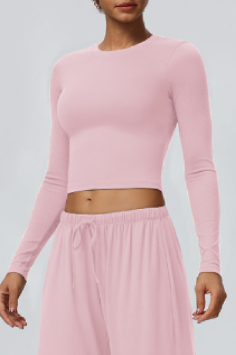 Women's Crew Neck Cropped Long Sleeve Athletic Top