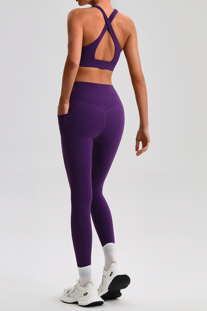 Women's Cross Back Bra & Side Pocket Yoga Leggings Set