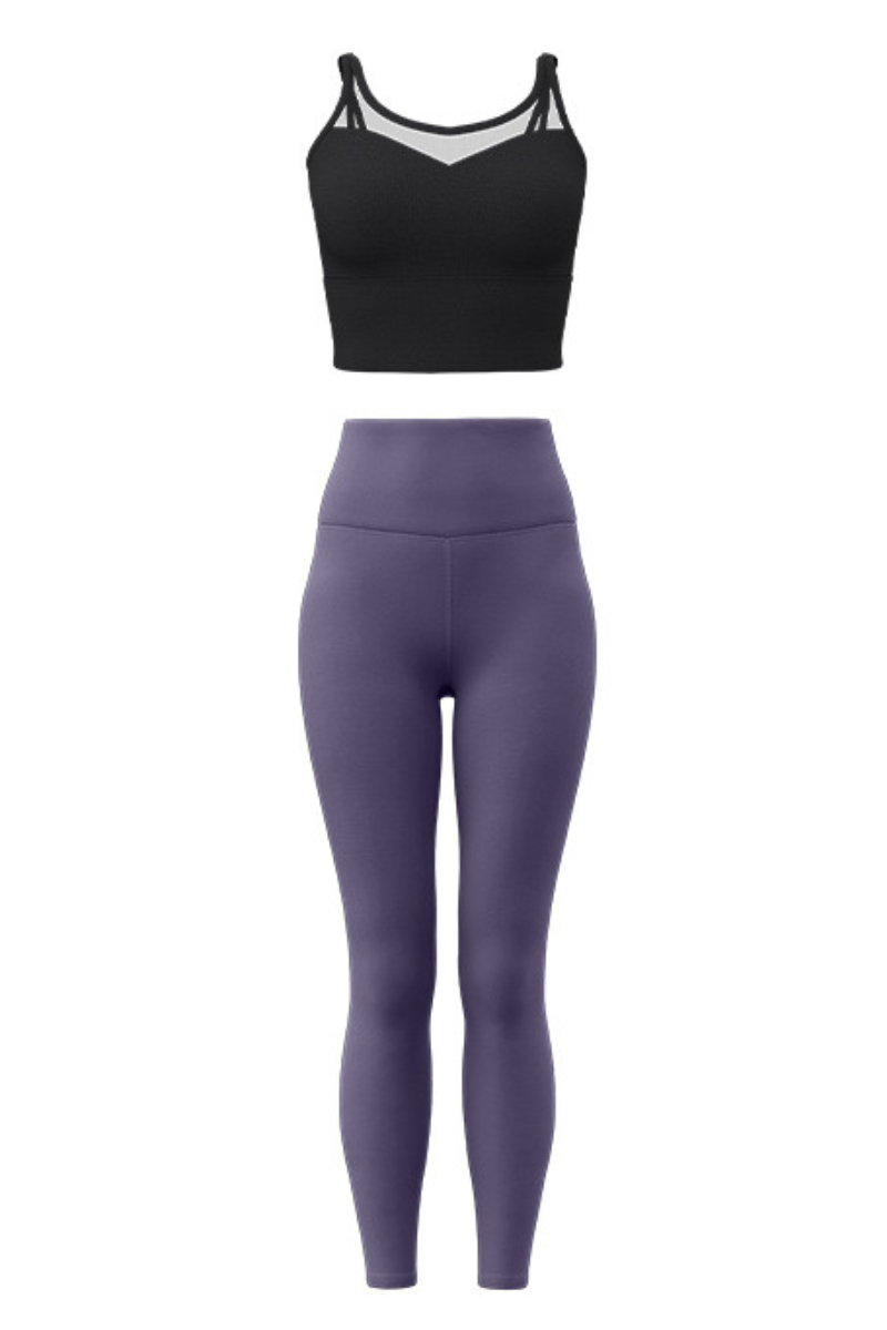 Women's Athletic Sets:Mesh Panel Bra And High Waist Leggings