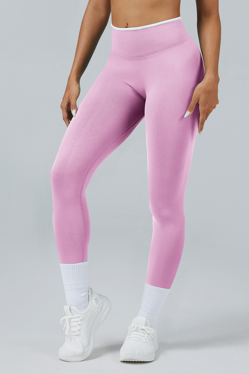 Women's Color Contrast Trim Seamless High Waist Yoga Leggings