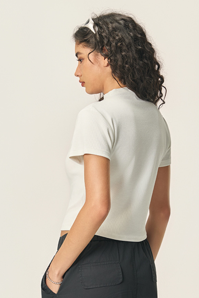 Women's 260g Mock Neck Soft Stretch Multicolor Slim Tee