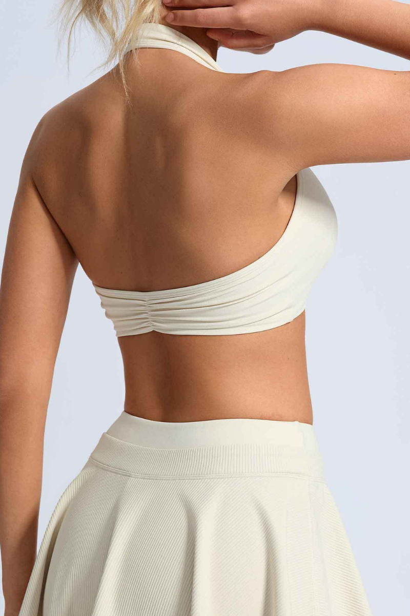 Women's Halter Ruched Padded Naked Feel Sports Bra