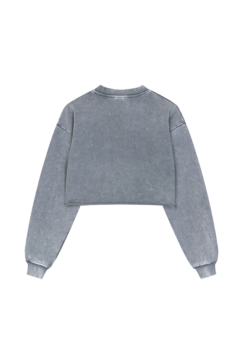 Women's Fall 100% Cotton Cropped Distressed Sweatshirt