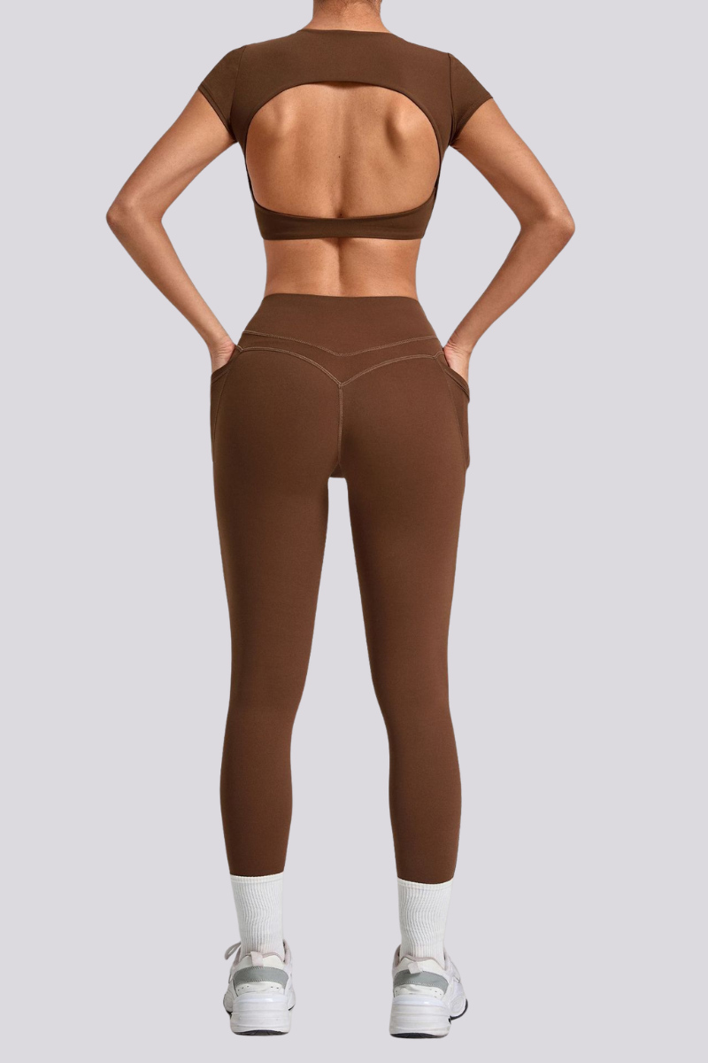 Women's Cut Out Cropped T-shirt And Leggings Yoga Sets