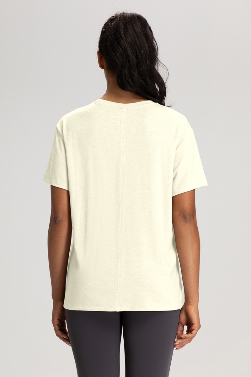 Women Solid Breathable Relaxed-Fit Yoga Short-Sleeve T-Shirt