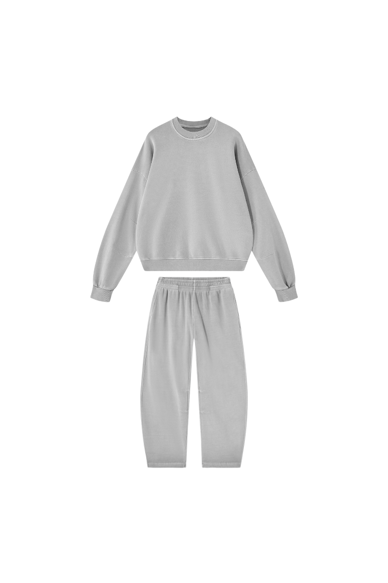 Unisex Fall 100% Cotton Set:Solid Pullover And Sweatpants