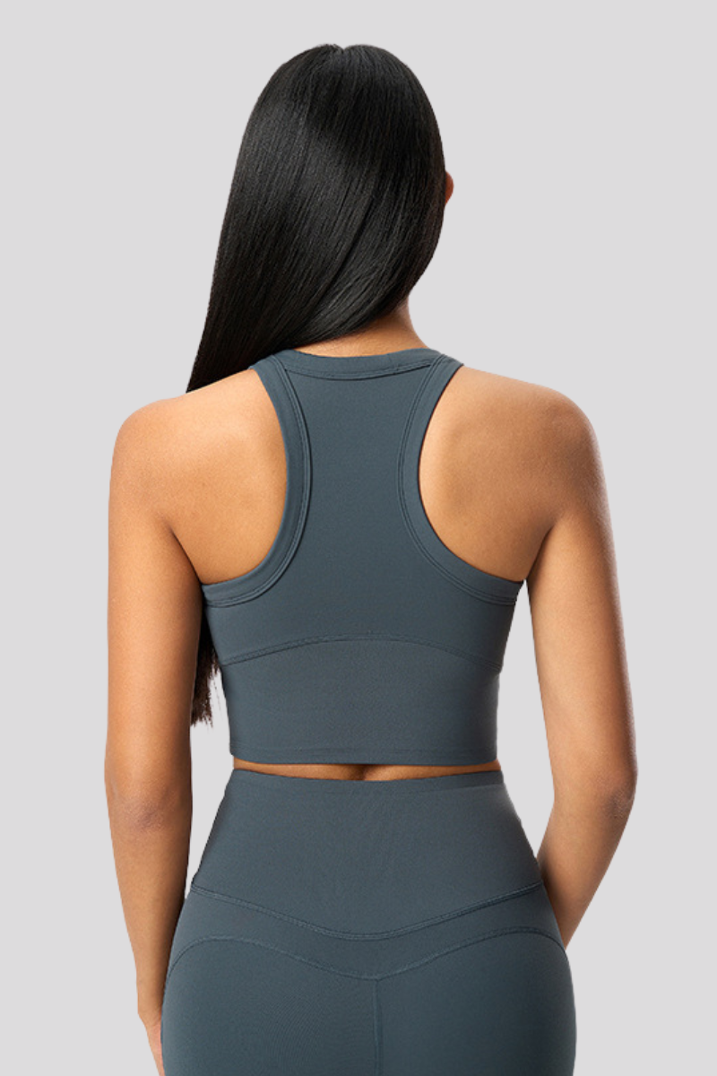 Women Racerback Round Neck Solid Sports Bra