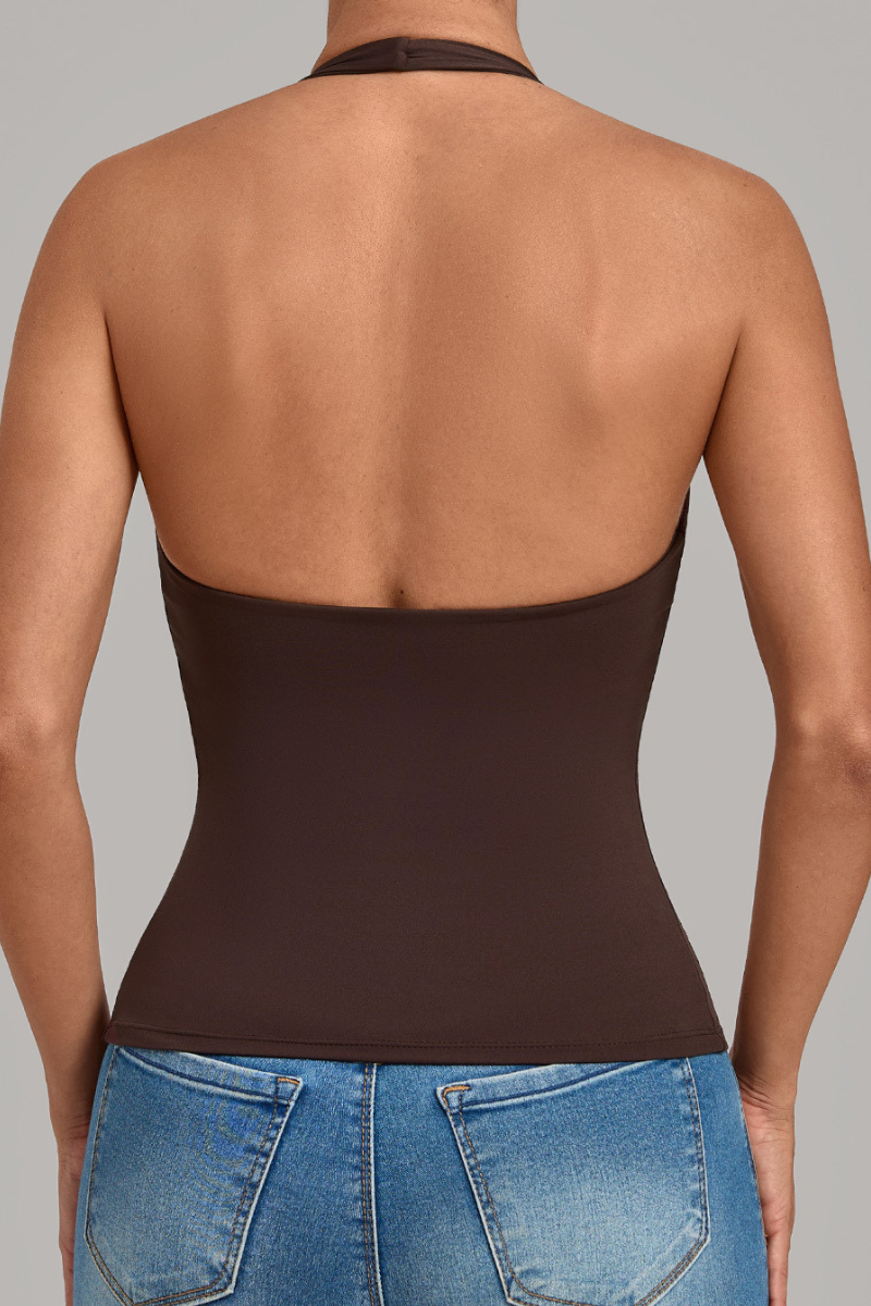 Women's Deep U Halter Slim Cropped Open Back Yoga Tank Top