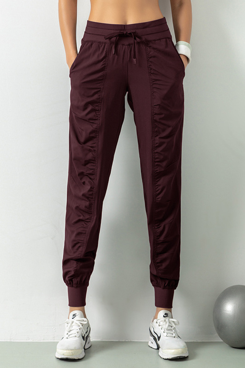 Women's Lightweig Drawstring Pocketed Ruched Side Joggers