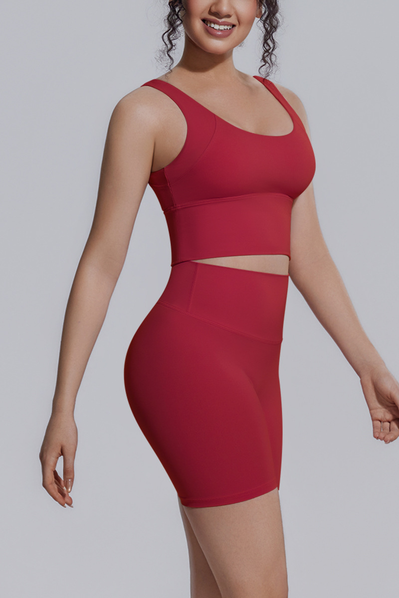 Women's Athletic Sets:V-back Wide Straps Bra And Shorts