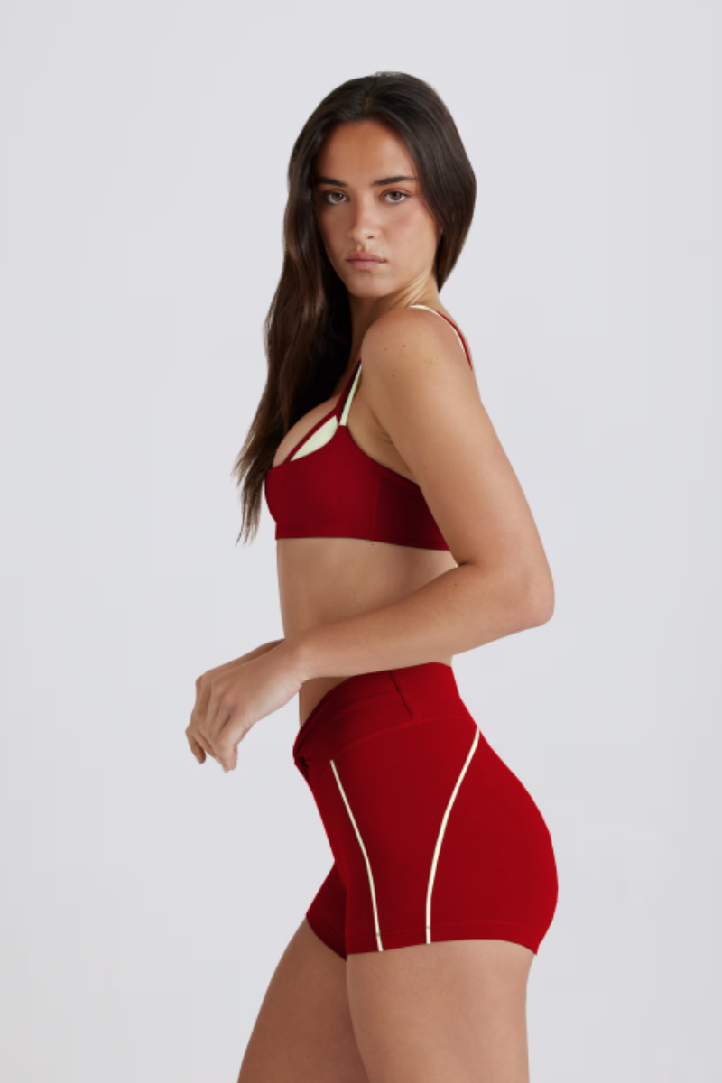 Women's Color Block Twist-Back Bra & V Waist Shorts Set