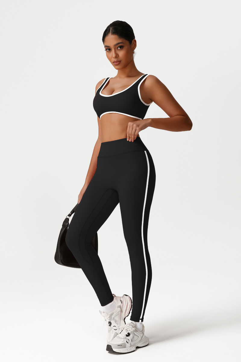 Women High-Waisted Color-Block Butt-Lifting Yoga Set: Sports Bra + 9/10 Leggings