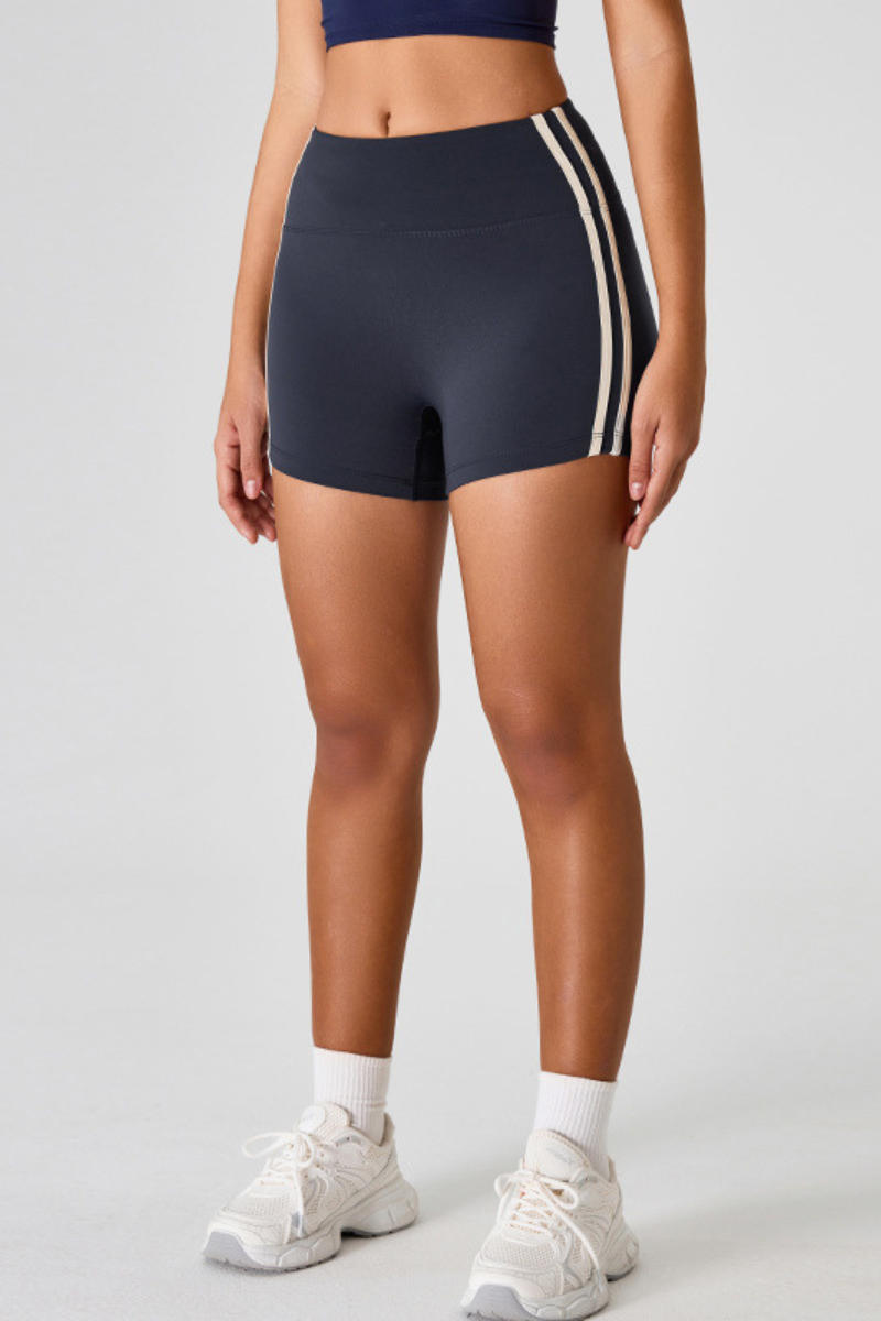 Women's Athletic Color-Block Strap High-Waist Yoga Shorts