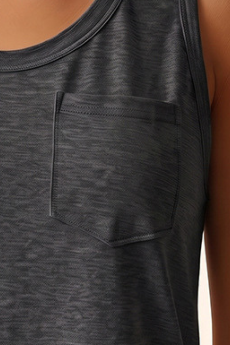 Women's Front Pocket Crew Neck Casual Tank Top