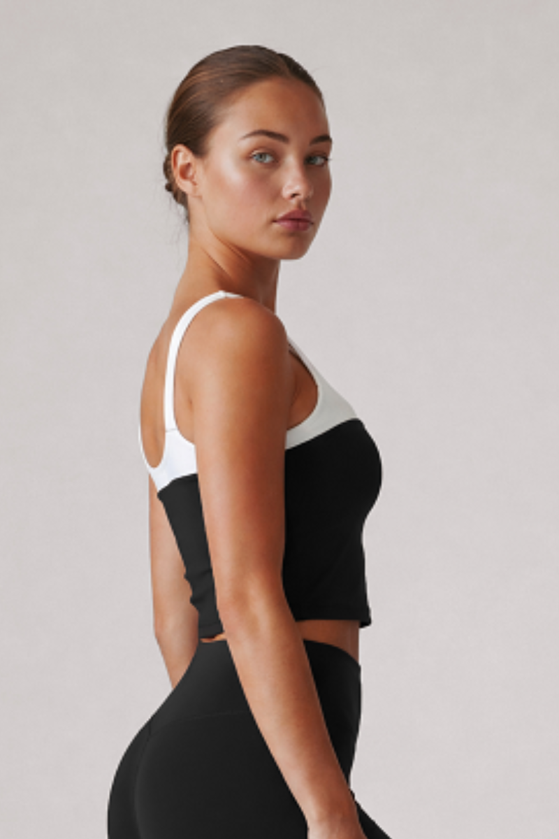 Women's Color Block U-Back Padded Sports Cropped Tank Top
