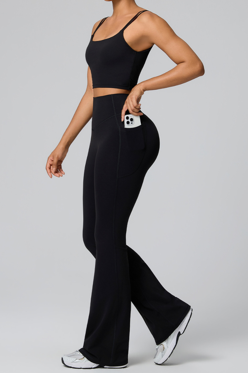 Women's Double Strap Twist Back Cami & Flare Yoga Pants Set