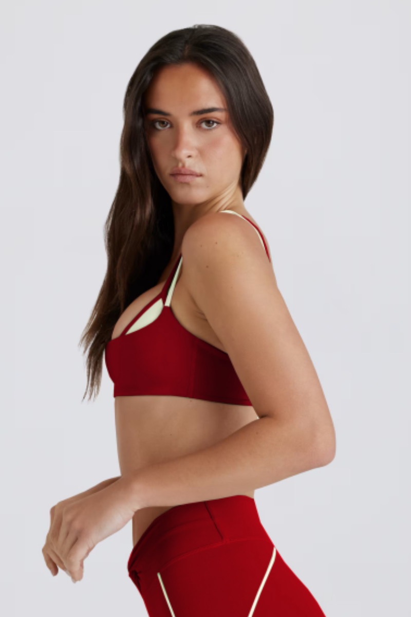 Women's Color-Block Double Thin Strap Twist Back Yoga Bra