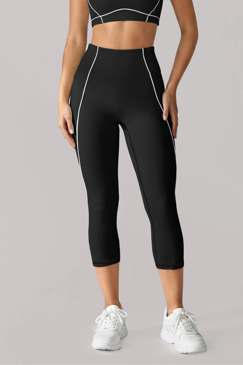 Women's Contrast-Line High-Waist Butt-Lifting Capri Leggings