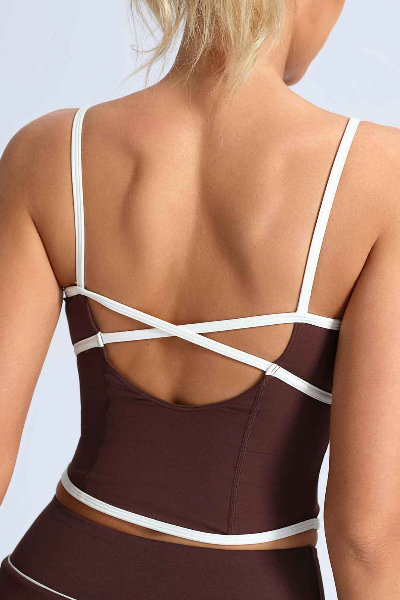 Women's Contrast Trim Contrat Crisscross Back Yoga Tank Top