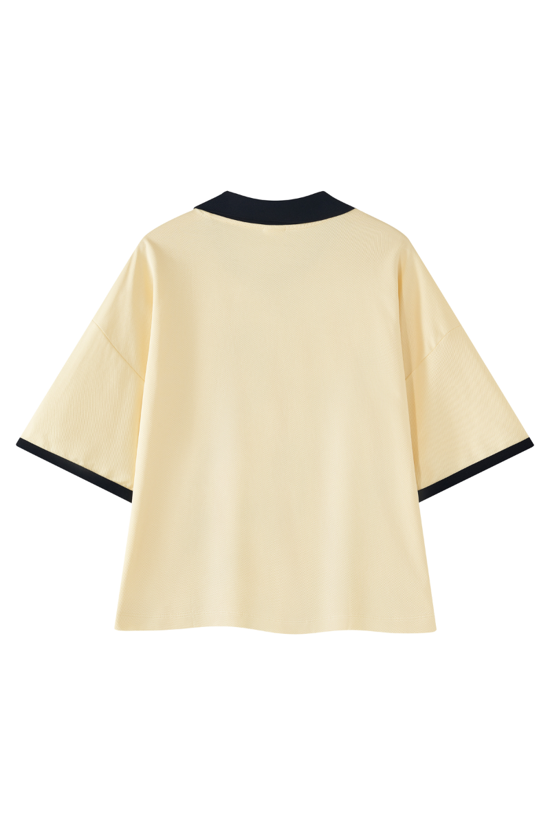 Unisex V-Neck Contrast Trim Polo Collar Sports T-shirt