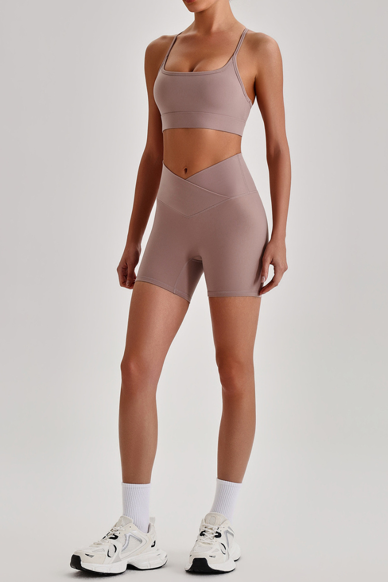 Women's Brushed Set:Cutout Back Bra & V-waist Yoga Shorts
