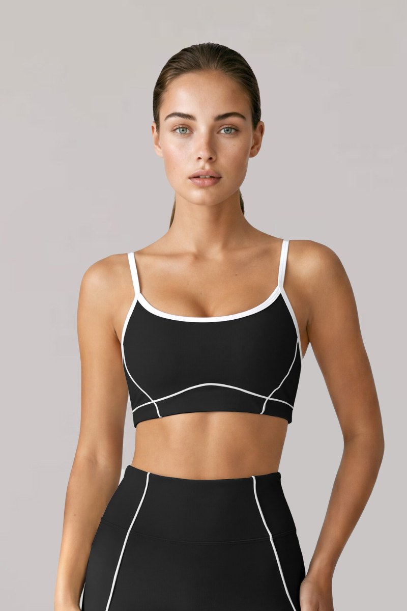 Women's Contrast-Line Thin Strap U-Back Sports Yoga Bra