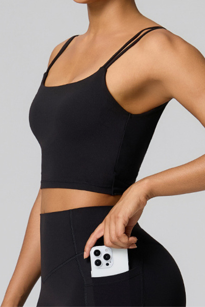 Women's Athletic Double Thin Strap Twist Back Yoga Bra