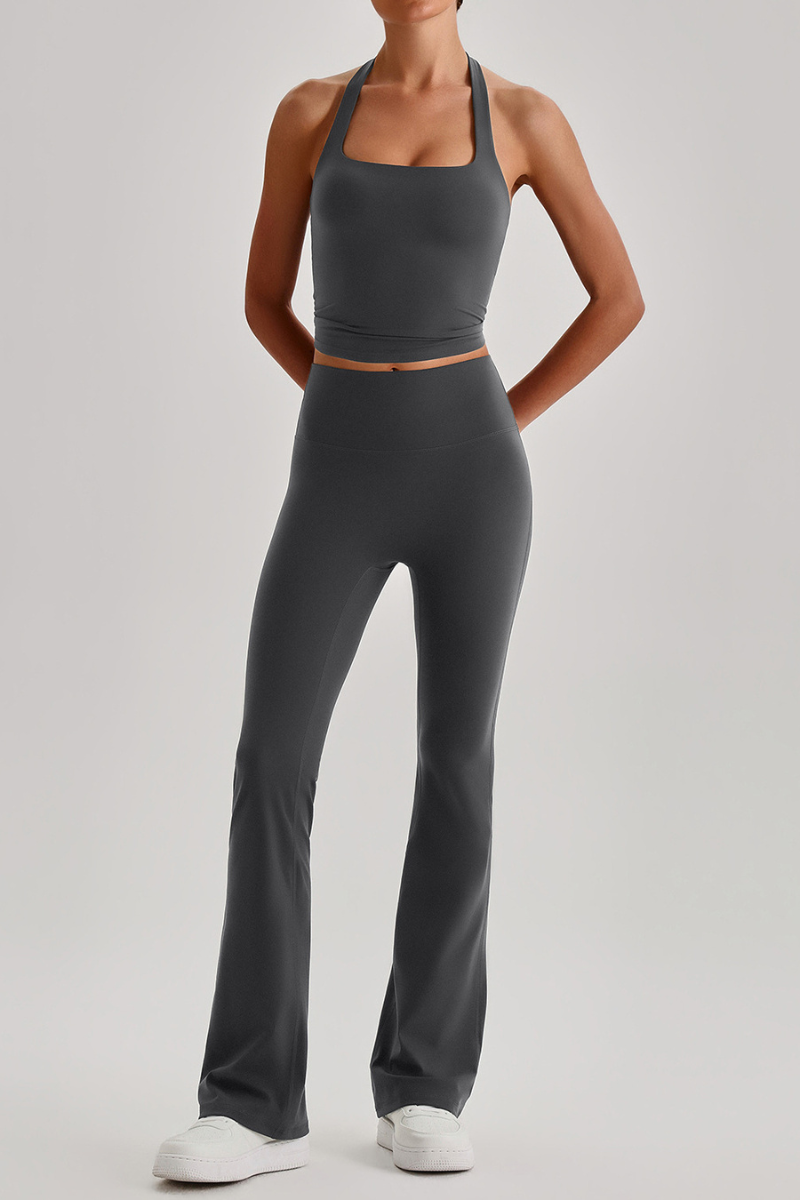 Women's Brushed Halter Tank Top & Yoga Flared Pants Set