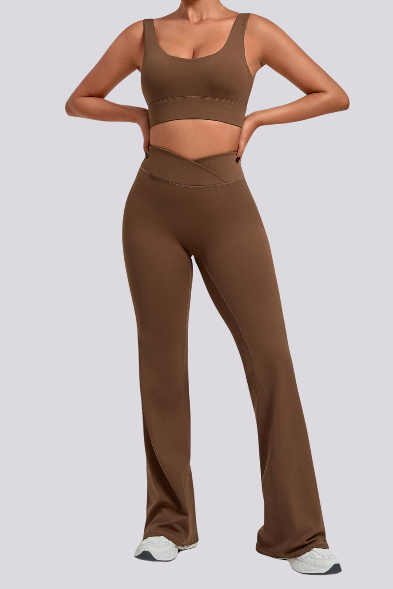 Women's Backless Bra And Cross Waist Flared Pants Sets