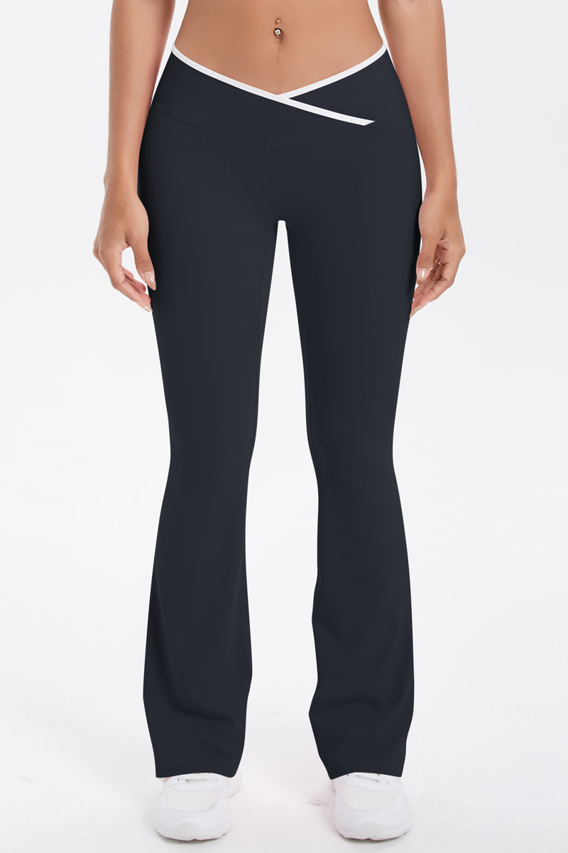 Women's Athletic Cross Waist Color Block Flare Pants