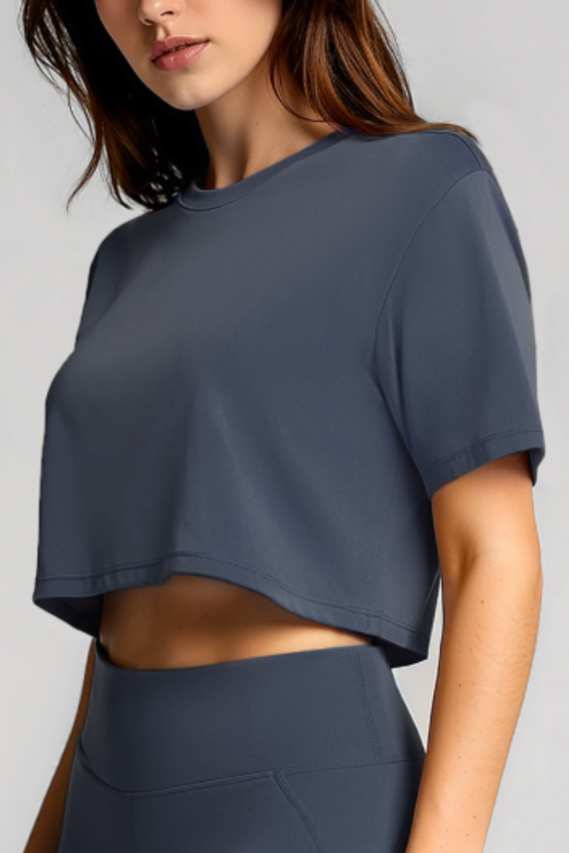 Women's Basic Crew Neck Loose Cropped Sports T-shirt