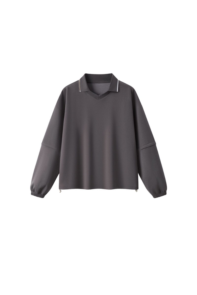 Women's Fall V-Neck Polo Collar Detachable-Sleeve Sweatshirt