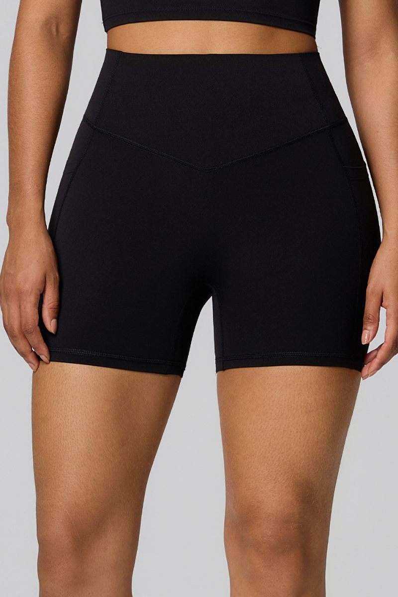 Women's High Waist Side Pocket Sculpting  Fit Yoga Shorts