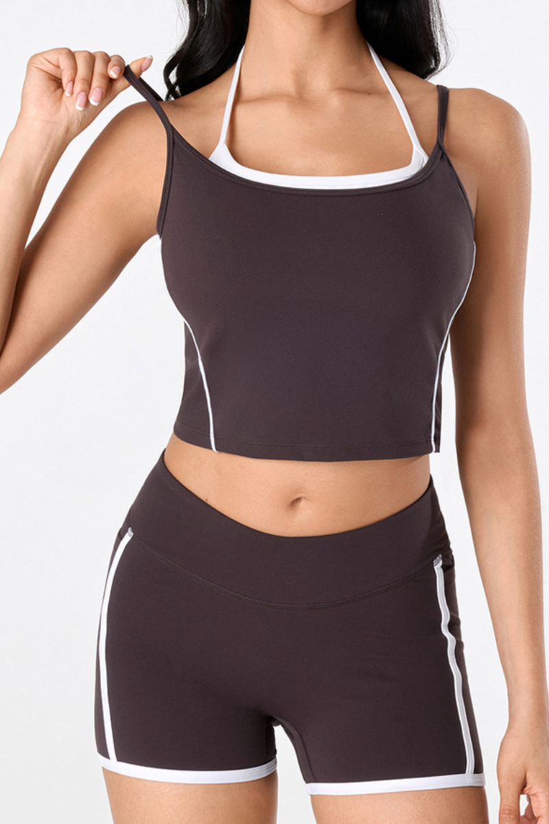 Women's Athletic Color-Block Faux 2 Piece Padded Tank Top