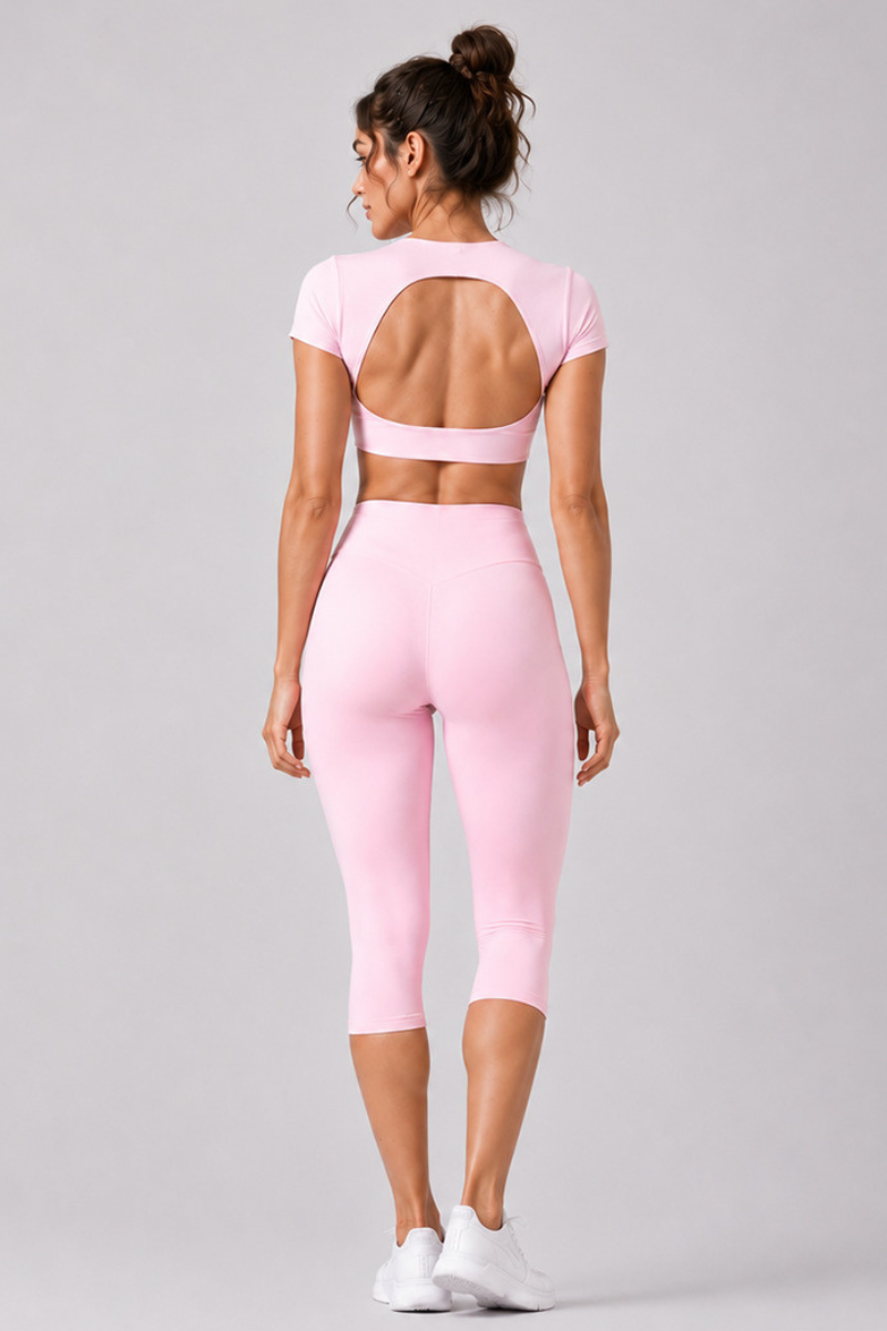 Women's Cropped T-shirt & Capri Leggings Workout Yoga Sets