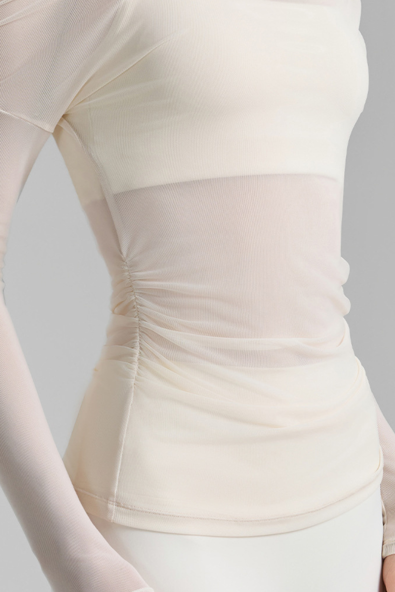 Women's Asymmetric  Shoulder Sheer Mesh Long Sleeve Yoga Top