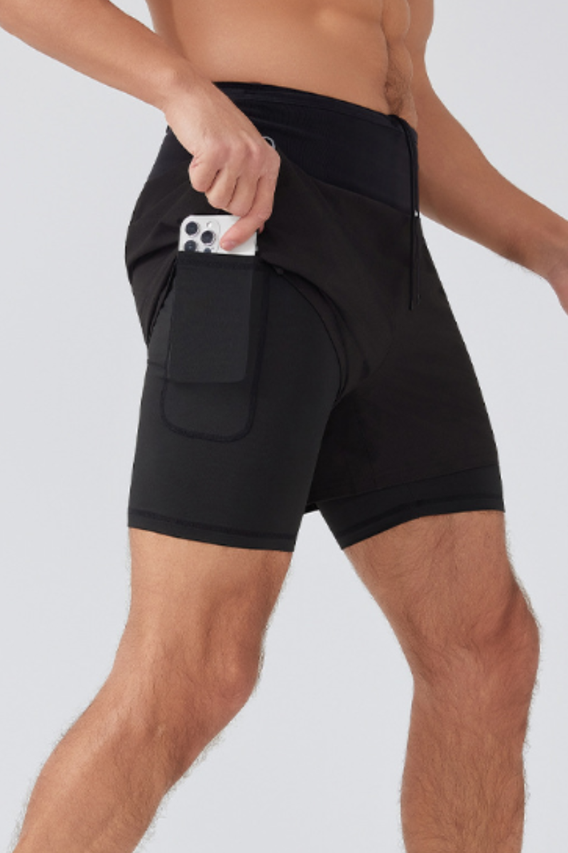 Men's Double Layer 2-in-1 Shorts with Waist Storage Pockets