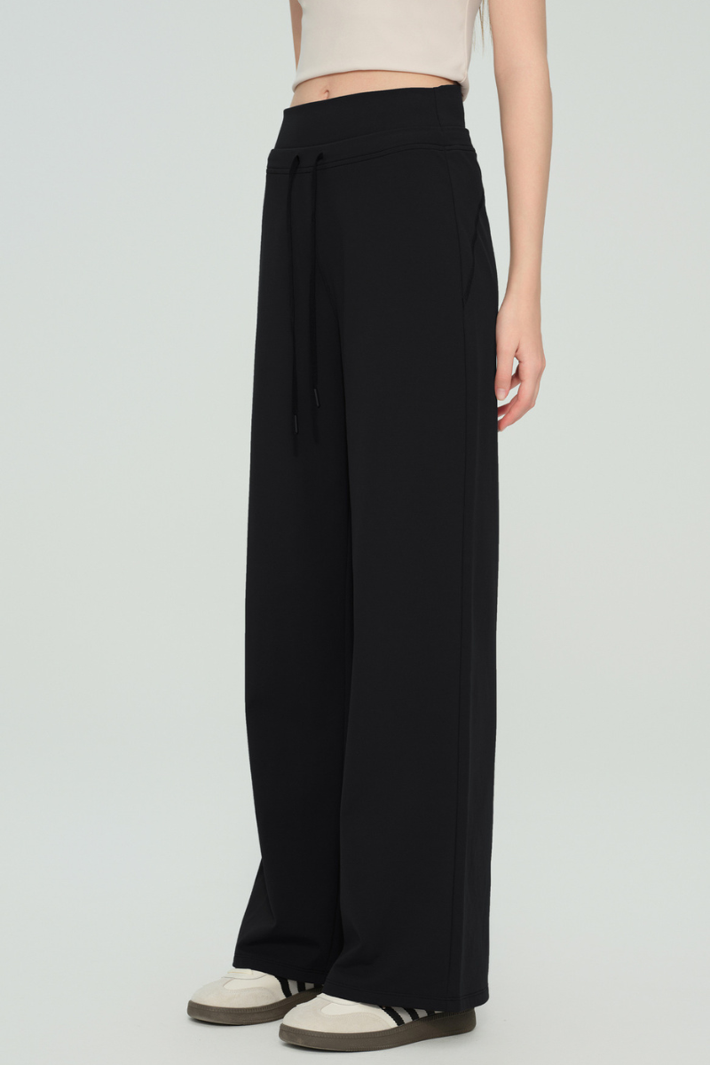 Women's Double Waist Drawstring Wide Straight Leg Yoga Pants