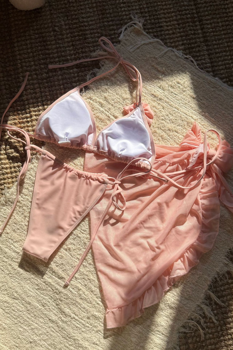 Women's Flower Halter Triangle Ruffle Bikini Three-Piece Set