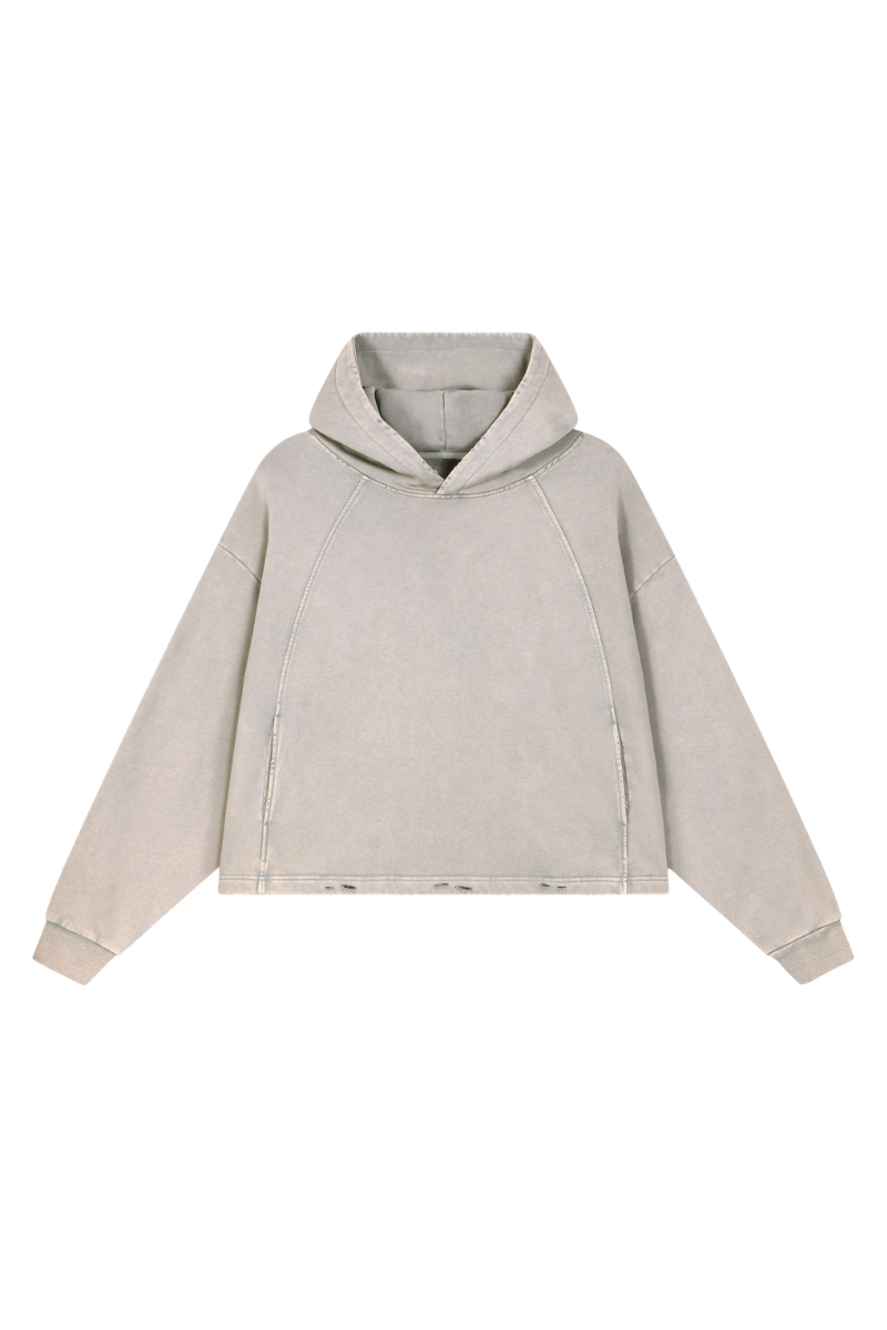 Unisex Fall Vintage Washed Raw Hem Crop Boxy Hoodie