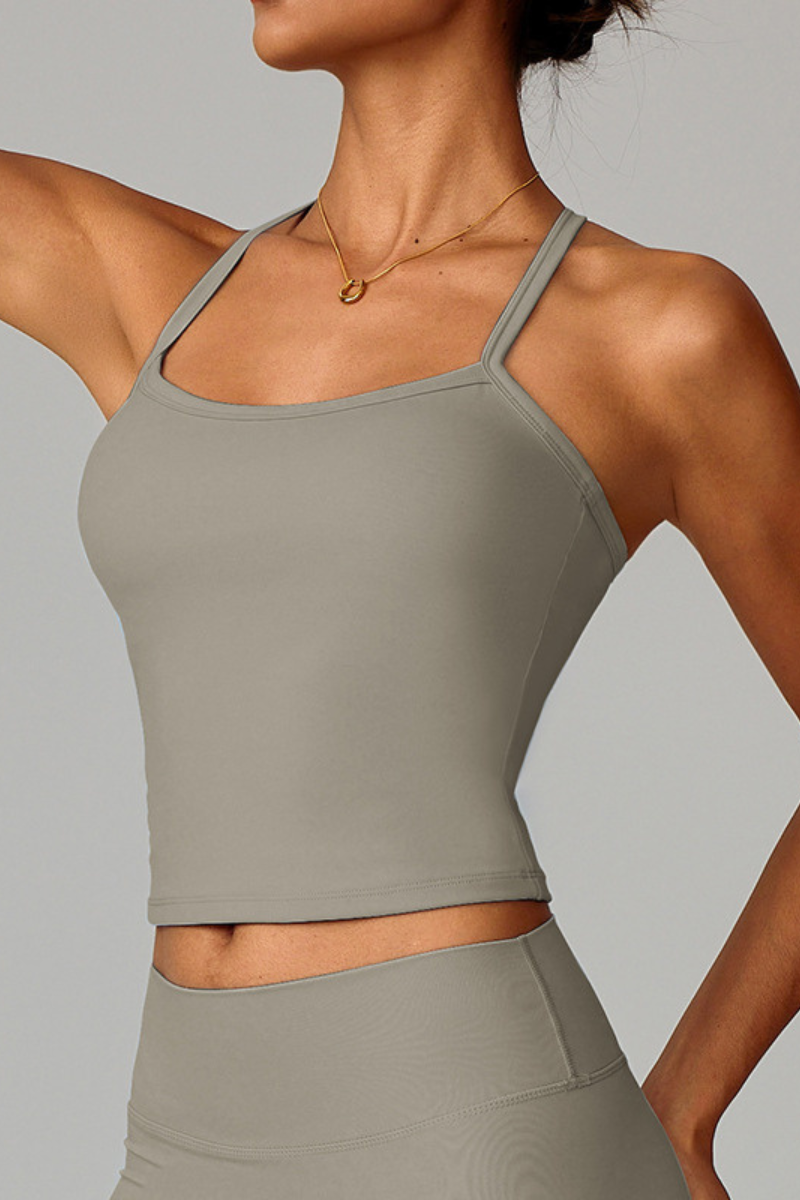 Women's Athletic Solid Thin Strap Cropped Tank Top