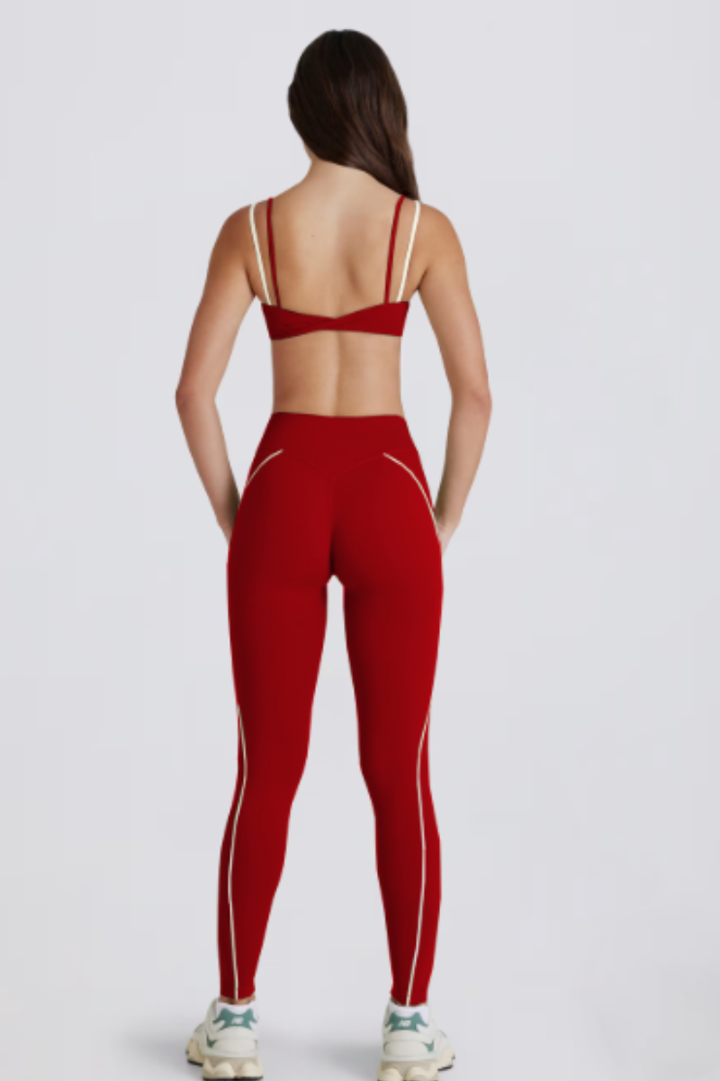 Women's Color Block Twist-Back Bra & Yoga Leggings Set