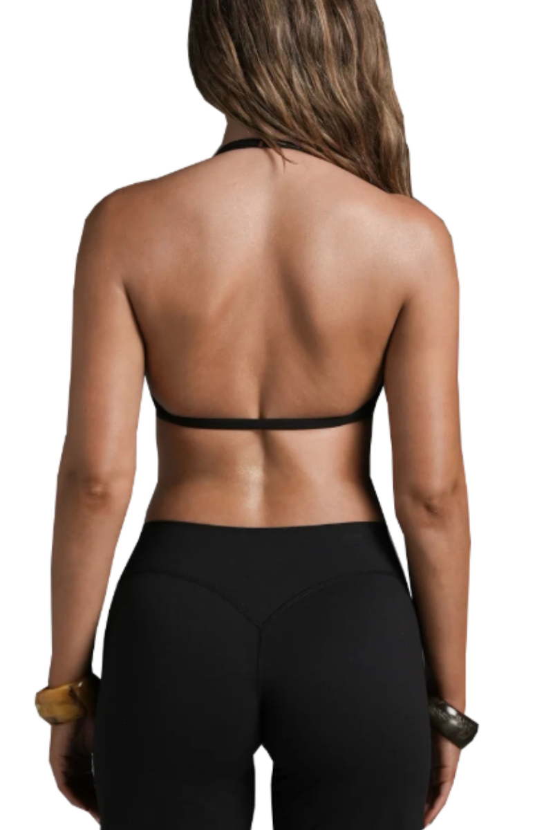 Women's Halter V-Neck Backless Triangle Cup Sports Bra