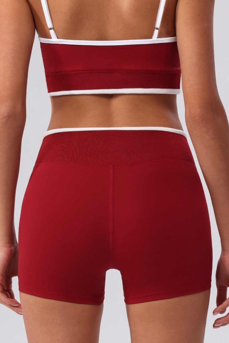Women's Contrast Cross V Waist Bare Feel Yoga Shorts