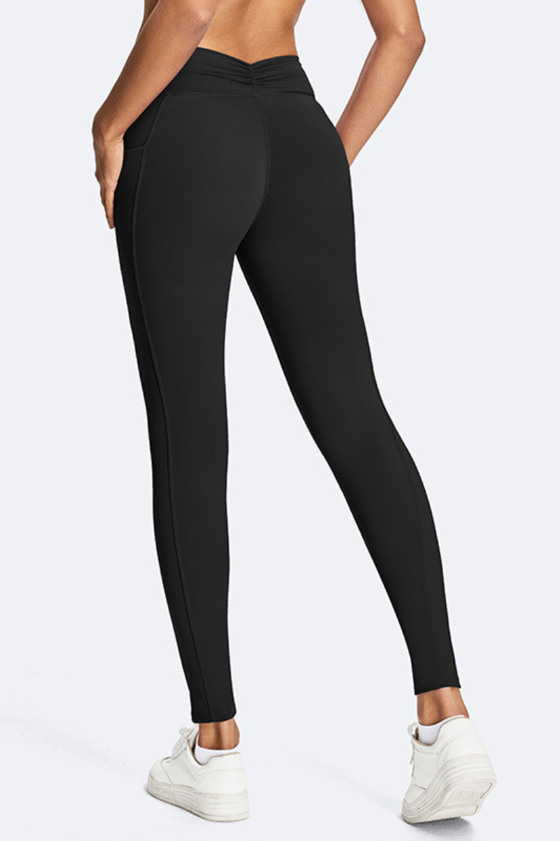 Women's Athletic Side Pocket Ruched Back Seam Yoga Leggings