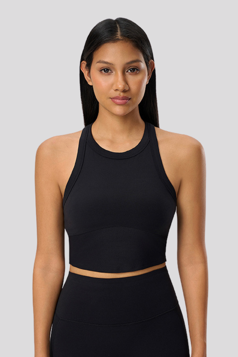 Women Racerback Round Neck Solid Sports Bra